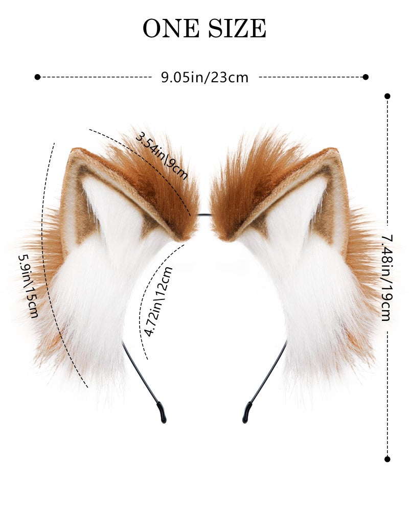 BNLIDES Handmade Fur Fox Wolf Cat Ears Headwear Women Men Cosplay Costume Party Cute Head Accessories for Halloween (Khaki White) - Image 3