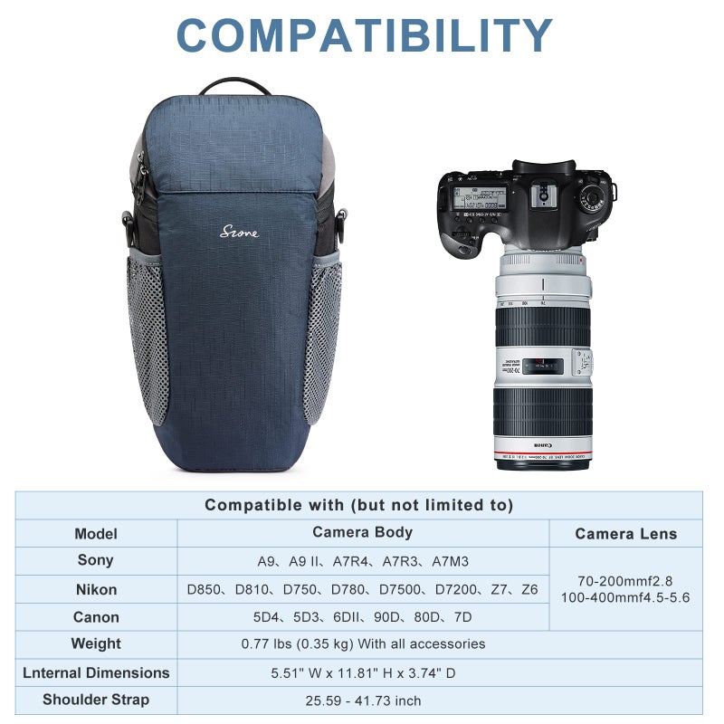 S-ZONE Camera Bag DSLR/SLR Waterproof Camera Case for Photographers Holster Compatible with Nikon Canon Sony, Dark Blue, Casual Daypack - Image 2