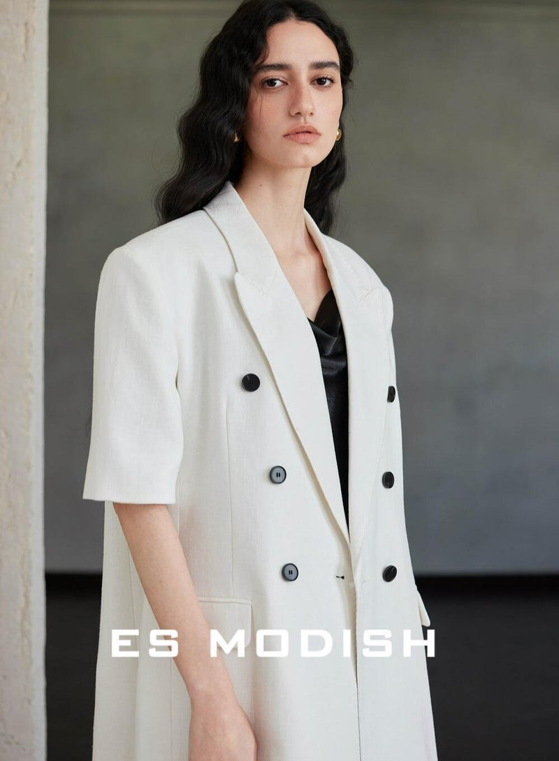 Saraia ES MODISH بليزر أبيض مزدوج الصدر بأكمام قصيرة - Image 4
