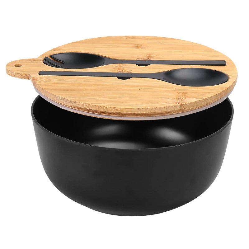 ShineMe Salad Bowl with Lid 125oz Black Large Salad Mixing Bowl Set with Utensils Bamboo Fiber Airtight Kitchen Bowl for Storing  Mixing  Serving  Travelling Indoor  Outdoor