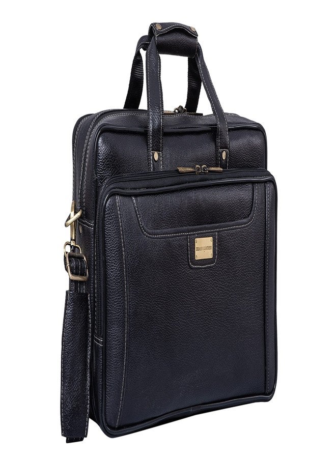 BRAND LEATHER Genuine Leather 16 Inch Laptop Messenger Bag For Business|Travell|Meeting|Office (BLACK) - Image 1
