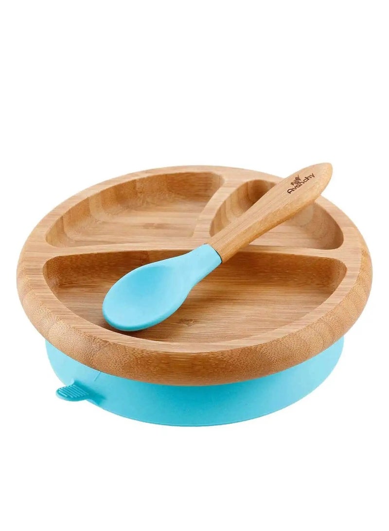 Avanchy Bamboo Suction Classic Plate Plus Spoon Blue