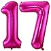 BBPOOL Hot Pink 17 Balloon Numbers 40 Inch 17th or 71st Birthday Balloon Foil Mylar Number 17 Balloons for Birthday Party Anniversary Festival Decorations - Image 2