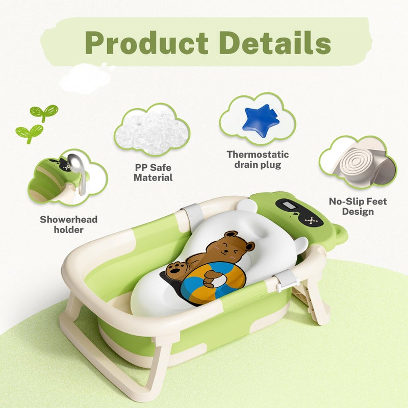 AVIDOR Baby Bathtub,Collapsible Bathtub for Newborn to Toddler,Durable Essential Infant Bath Tub,Portable Travel Baby Tub with Soft Cushion,No-Slip Hanging and Detachable(Green) - Image 2