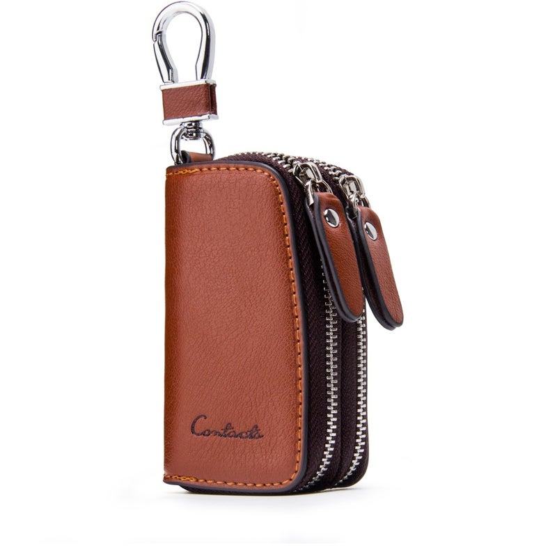 CONTACTS Contacts-Genuine Leather Car Key Keychain Holder Metal Hook and Keyring Zipper  - Image 1