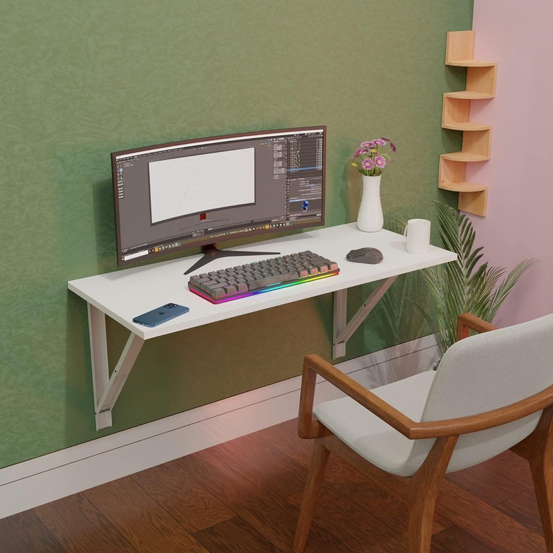 Compal WallMounted DropLeaf TableFolding Kitchen Dining Table DeskHome Office Table Desk Workstation Computer DeskTrestle DeskKitchen Dining Room 16 x 315 Inch White - Image 1