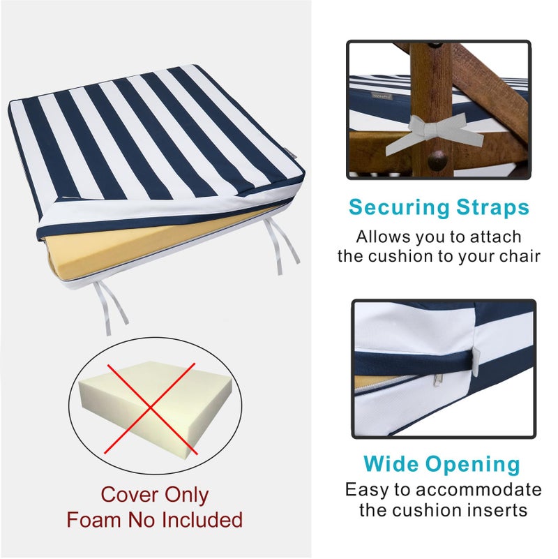 NettyPro Outdoor Cushion Covers 24 x 24 inch Water Repellent UV Resistant Patio Furniture Chair Seat Cushion Slipcover with Zipper and Tie, Stripes Black and White - Image 4