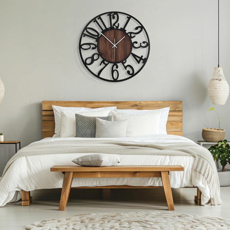 Maxstar Round Wall Clock for Living Room Decor Battery Operated Non Ticking Silent Vintage Black Metal Wood Clocks for Home Living Room Garden Farmhouse Office Kitchen Decoration -13 inch - Image 5