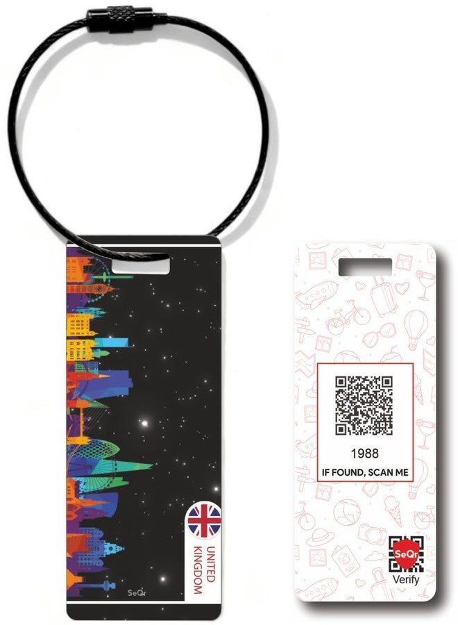 SeQr Smart Lost & Found Luggage Tag - Metal QR Travel ID Tag with Wire Cable for Suitcase, Backpack, Stroller, Golf Bag - Scan & Find Digital Souvenir - Smart Travel Accessory - UK Design - Image 1