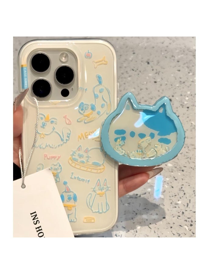 NIBEMINENT Protective TPU Case Cover For iPhone 15 Plus, Graffiti Lines Blue Cat K With Bracket