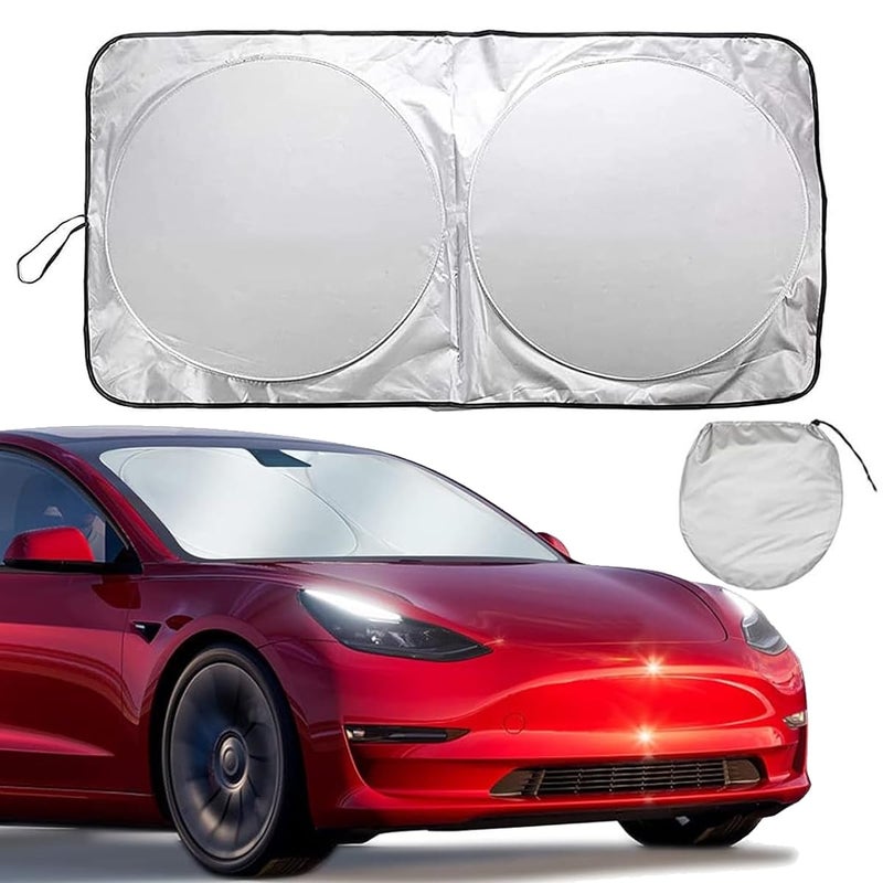ECVV Car Windshield Sun Shade with Storage Pouch Foldable Front Window Reflective Sunshade Blocks UV Rays Sun Heat Visor Protector Keep Vehicle Cool 150x72cm BlackSilver