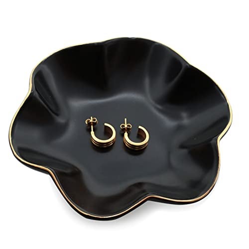 HANKOR 4.7 inch Small Ring Dish, Ceramic Jewelry Holder Tray, Black Catch All Trinket Bowl for Keys Rings Earrings - Image 1