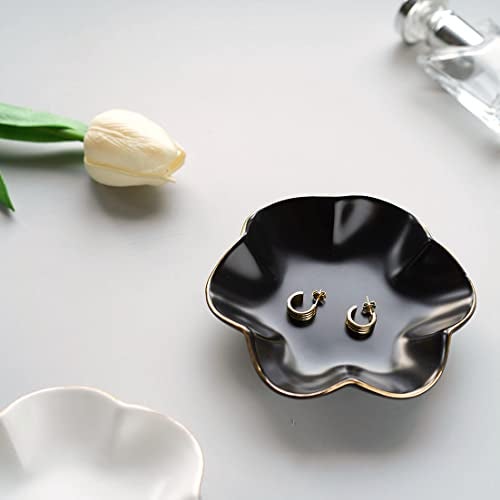 HANKOR 4.7 inch Small Ring Dish, Ceramic Jewelry Holder Tray, Black Catch All Trinket Bowl for Keys Rings Earrings - Image 2