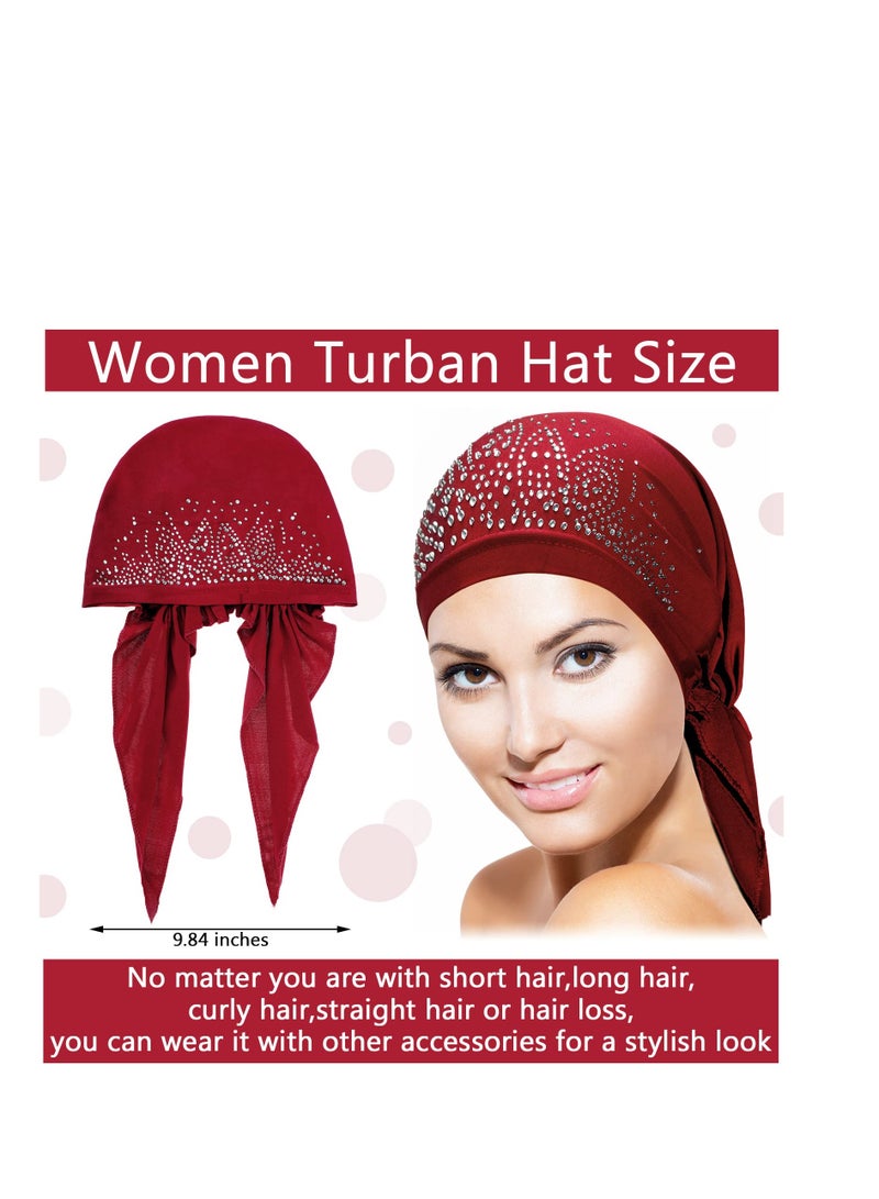SYOSI Women Head Scarf, 6 Pcs Rhinestone Head Scarf Stretchy Head, Pre Tied Head Scarves Covers Cap, Skull Cap Headbands for All Seasons - Image 3
