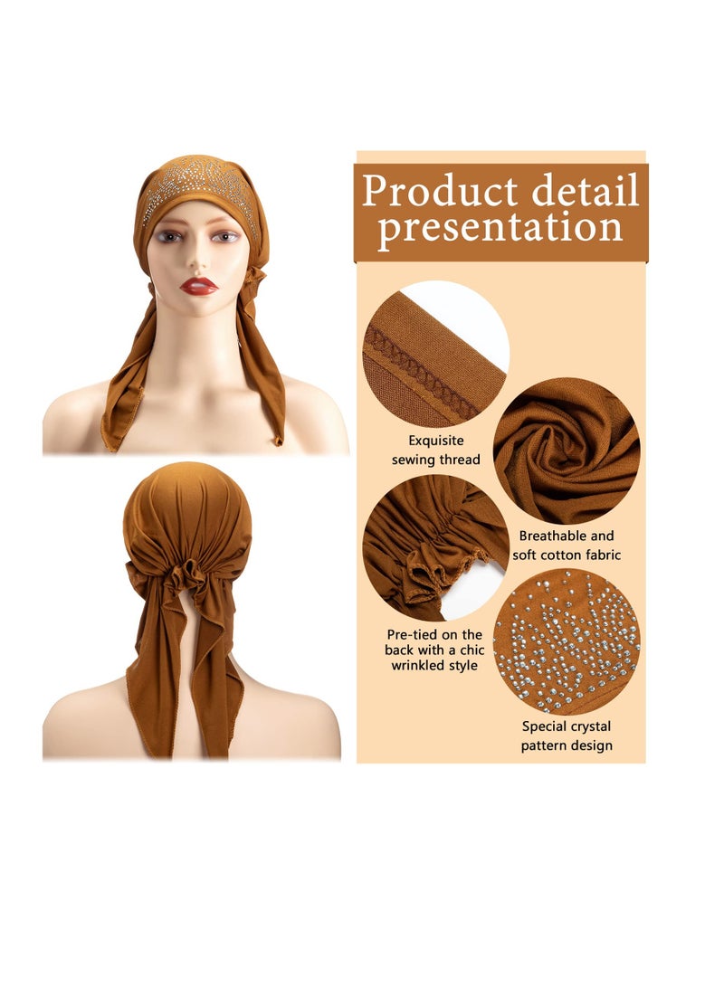 SYOSI Women Head Scarf, 6 Pcs Rhinestone Head Scarf Stretchy Head, Pre Tied Head Scarves Covers Cap, Skull Cap Headbands for All Seasons - Image 2