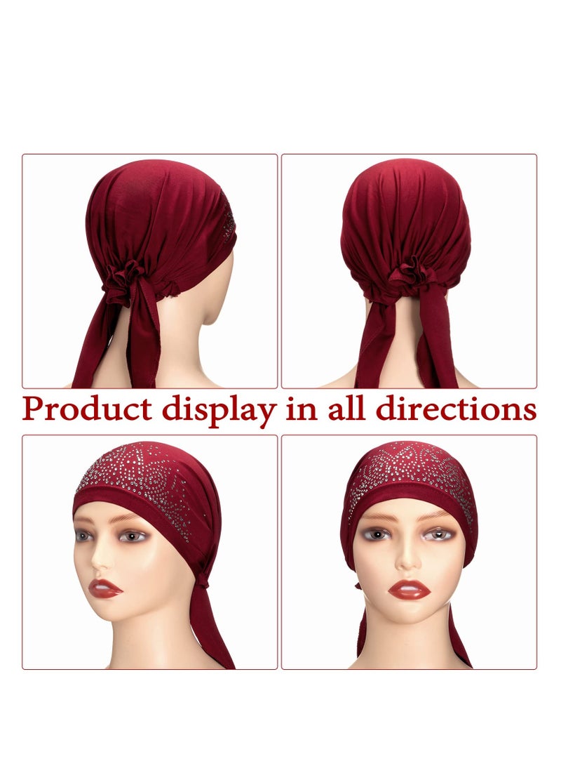 SYOSI Women Head Scarf, 6 Pcs Rhinestone Head Scarf Stretchy Head, Pre Tied Head Scarves Covers Cap, Skull Cap Headbands for All Seasons - Image 4