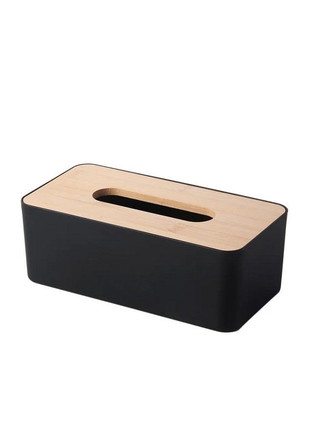 divinezon Wooden Tissue Paper Holder Box Organizer for Car Decor Home | 21 x 12.5 x 9.5 Cm | Wooden, Plastic | Black - Image 1