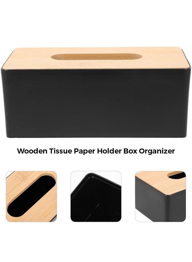 divinezon Wooden Tissue Paper Holder Box Organizer for Car Decor Home | 21 x 12.5 x 9.5 Cm | Wooden, Plastic | Black - Image 2