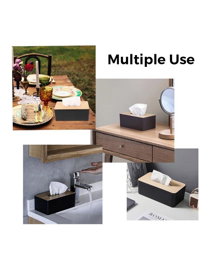 divinezon Wooden Tissue Paper Holder Box Organizer for Car Decor Home | 21 x 12.5 x 9.5 Cm | Wooden, Plastic | Black - Image 3