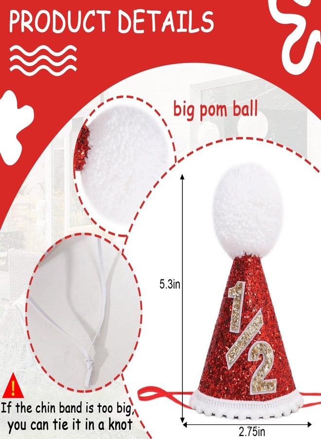 YOUAME Red Glitter 1/2 Birthday Hat - Christmas 6 Months Birthday Party Decorations,Little Santa Smash Cake Photo Prop, Half Way to One New Year Red Hat,Christmas Holiday Party Headwear - Image 2