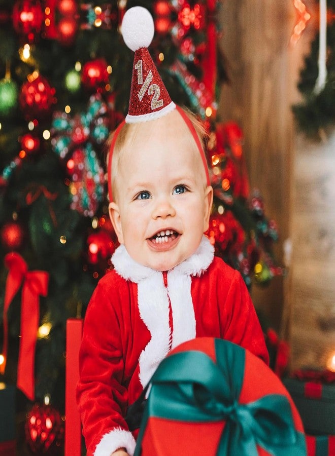 YOUAME Red Glitter 1/2 Birthday Hat - Christmas 6 Months Birthday Party Decorations,Little Santa Smash Cake Photo Prop, Half Way to One New Year Red Hat,Christmas Holiday Party Headwear - Image 3