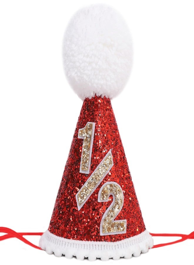 YOUAME Red Glitter 1/2 Birthday Hat - Christmas 6 Months Birthday Party Decorations,Little Santa Smash Cake Photo Prop, Half Way to One New Year Red Hat,Christmas Holiday Party Headwear - Image 1
