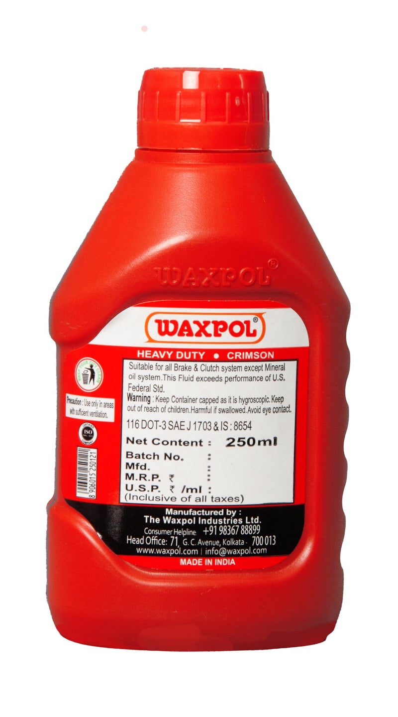 Waxpol DOT 3 Brake & Clutch Fluid 250ML (For Disc & Drum Brake including ABS System,Hydraulic Clutch System) - Image 4