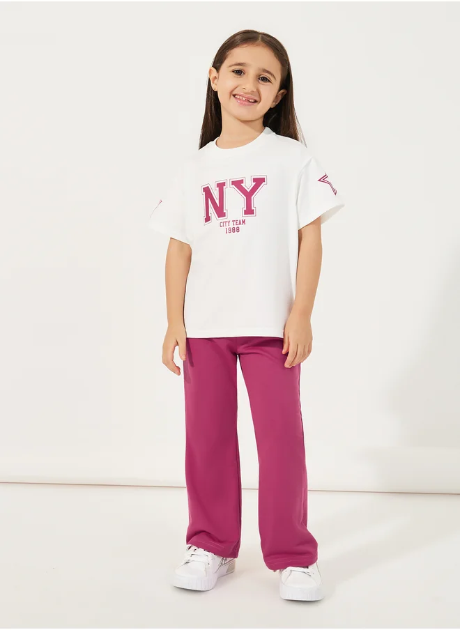 Styli Styli Oversized Logo Print T-Shirt and Flared Joggers Co-Ords Set