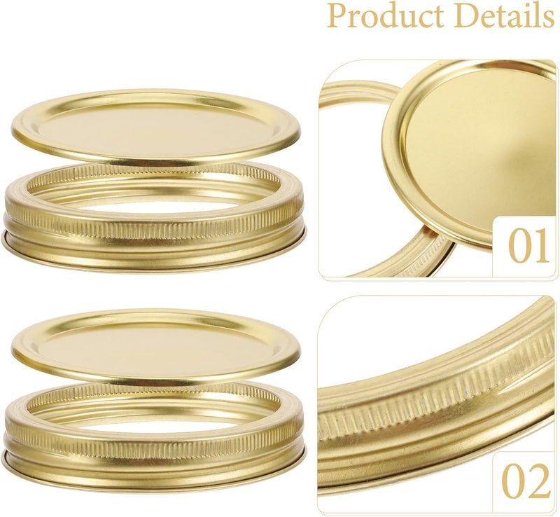 Leak-proof Wide Mouth Jar Lids and Rings 86mm Tinplate Metal Sealing Covers for Canning and Storage, Airtight Replacement Caps Set with 12 Metallic Rings and 12 Metallic Lids - Image 3