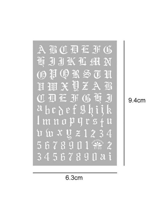 minkissy - 4 Sets Letters And Number Nail Stickers Tip Nail Art Adhesive Decals Nail Wrap Manicure Old English Alphabet Stripe (Black And White In 1 Set) - Image 1