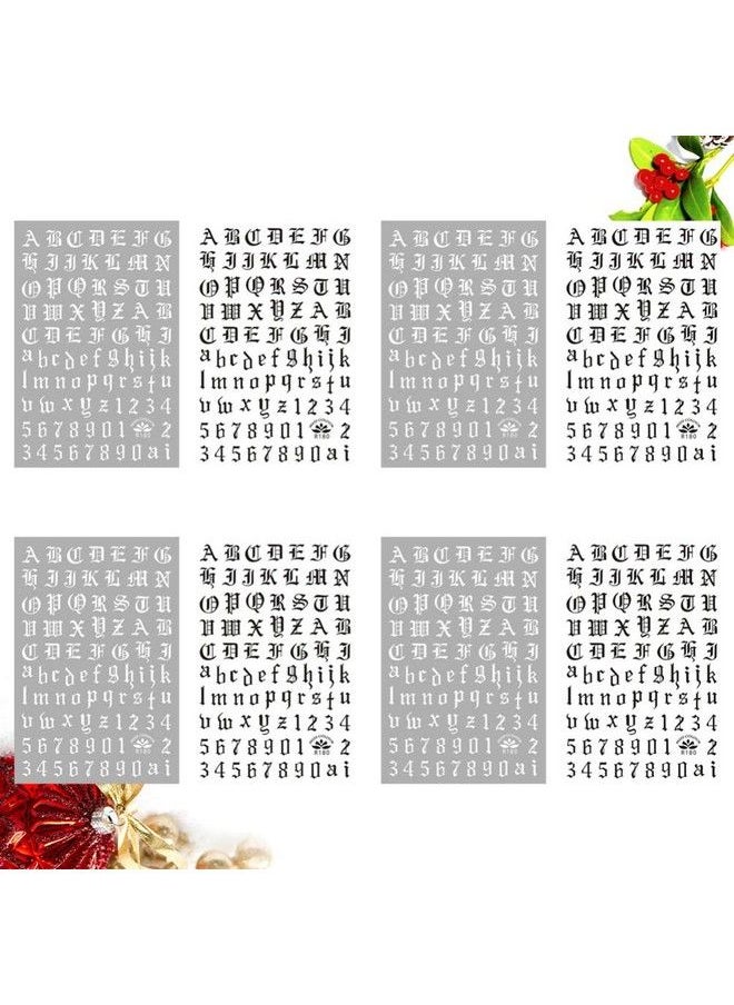 minkissy - 4 Sets Letters And Number Nail Stickers Tip Nail Art Adhesive Decals Nail Wrap Manicure Old English Alphabet Stripe (Black And White In 1 Set) - Image 1