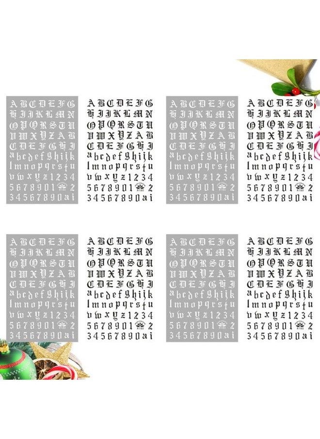 minkissy - 4 Sets Letters And Number Nail Stickers Tip Nail Art Adhesive Decals Nail Wrap Manicure Old English Alphabet Stripe (Black And White In 1 Set) - Image 1