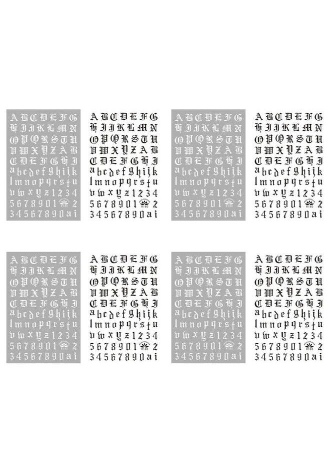 minkissy - 4 Sets Letters And Number Nail Stickers Tip Nail Art Adhesive Decals Nail Wrap Manicure Old English Alphabet Stripe (Black And White In 1 Set) - Image 1