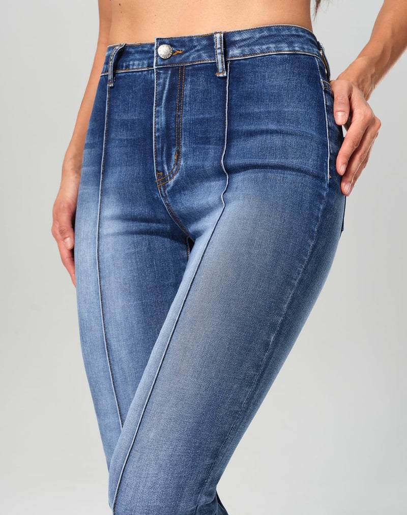 roswear Skinny Jeans for Women High Waisted Stretchy Front Seam Vintage Denim Pants Washed Blue X-Large - Image 3
