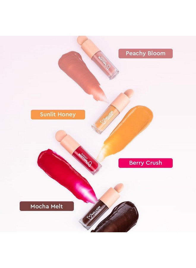 Million Colors Tinted Glow Lip Tint Balm Oil For Women Dark, Dry and Chapped Lips | Provides Hydration, Moisturizing and Plump - (Pack of 4 - Peach, Strawberry, Chocolate, Honey) - 8ml - Image 5