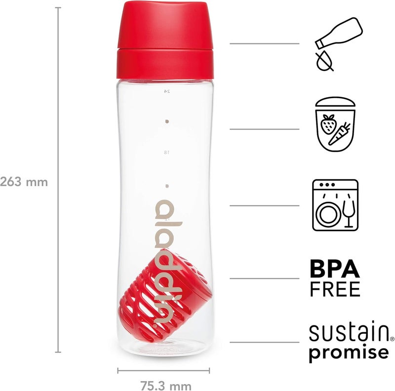 Aladdin Infuse Water Bottle 0.7L Red â€“ Removable Infusion, Leakproof Lid, BPA-Free - Image 3