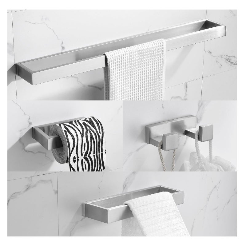 TNOMS Brushed Bathroom Hardware Accessories Set 4 Pieces Brushed Nickel Towel Bar Set 236 Inch Towel Rack Set SUS304 Stainless Steel Bathroom SetWall Mounted
