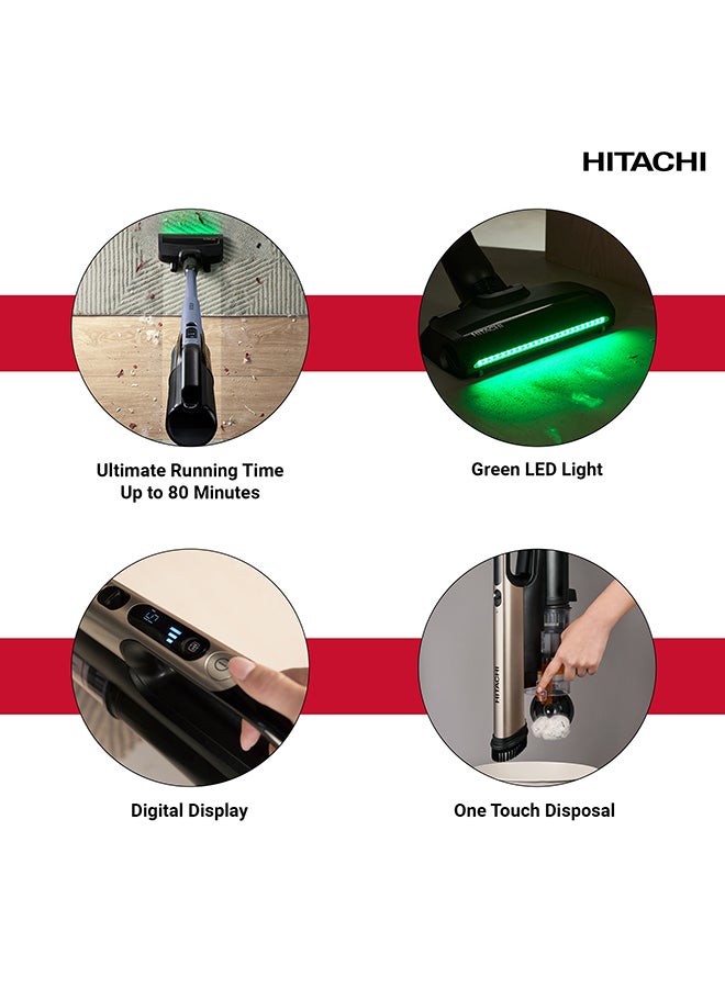 HITACHI Cordless Stick Vacuum Cleaner, Cyclone Storm Suction, 60-Min Runtime, Digital Display, LED Light, Multi-Surface Cleaning 0.5 L 225 W PV-XH4PLCGGSA Champagne Gold 0.5 L 550 W PV-XH4PLCGGSA Champagne Gold - Image 5