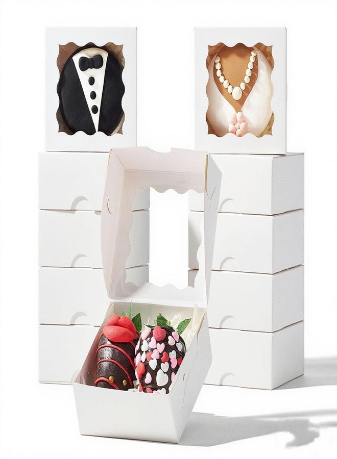 RomanticBaking 3 ¼" x 3 ¼" x 1 ½" 50PCS Chocolate Truffle Boxes for 4，Cookies Boxes Mini Bakery Boxes with Window for Brownie,Soap,Donut - Image 1