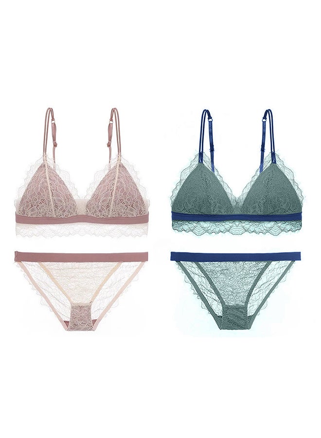 MARGOUN 2 Packs For Women's Small Size Bra and Panty Set Bra Lace Lash Floral Briefs Underwear Triangle Cup Young Girls Underwear Lingerie Bra and Panties Set Multicolour - Image 2