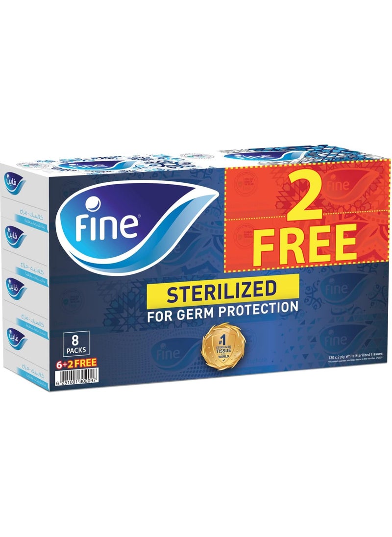 Fine Fine Classic Euphoria, Soft, Sterilized, White Facial Tissues, 130x2Ply, Pack of 6+2 Free boxes, Total of 1040 tissues  - Image 1