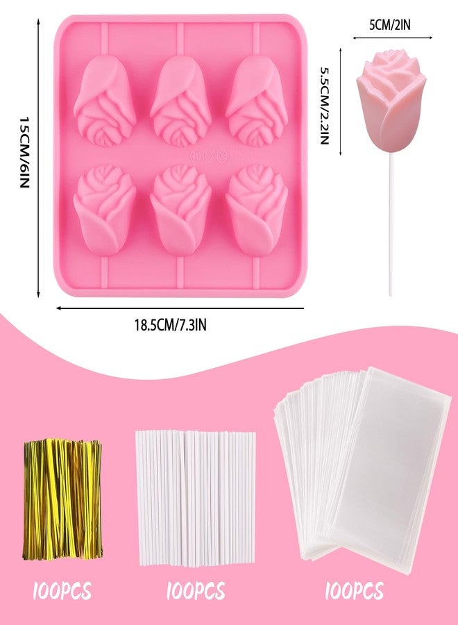 Lukinuo Rose Cake Pop Mold Kit 2 Pack Rose Lollipop Mold Flower Sucker Molds Flower Lollipop Baking Molds Tray with 300pcs Lollypop Sucker Sticks and Bags for Chocolate Jelly Hard Candy Cake Cupcake - Image 2