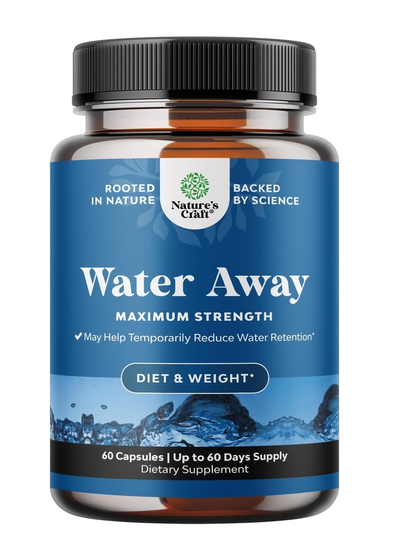 Nature's Craft Water Away Pills Vitamin B6 Potassium & Dandelion Root Extract Water Retention Anti-Bloating and Swelling Capsules Weight Loss for Women & Men with Antioxidant Green Tea  - Image 1
