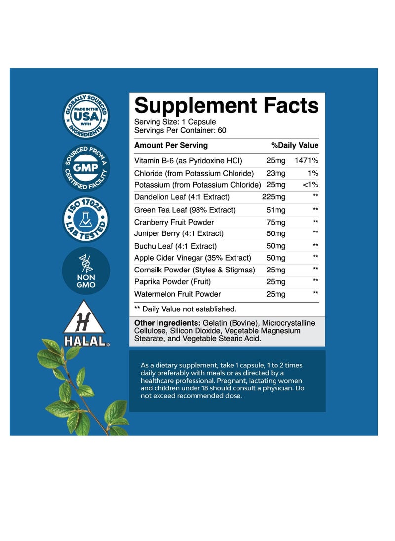 Nature's Craft Water Away Pills Vitamin B6 Potassium & Dandelion Root Extract Water Retention Anti-Bloating and Swelling Capsules Weight Loss for Women & Men with Antioxidant Green Tea  - Image 2