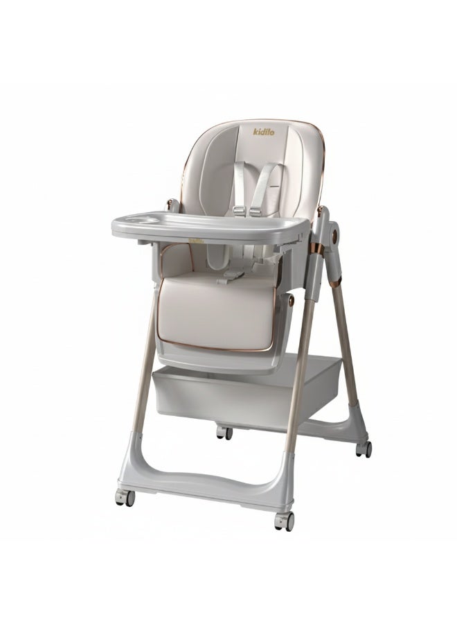 Kidilo 5-level folding high chair with backrest for entertaining the child, code (8122) - Image 1