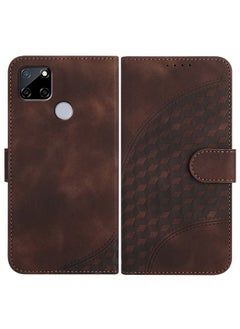 HuHa Case Cover For Realme C12/C15/C25/C25s/7i Global/Narzo 20 YX0060 Elephant Head Embossed Phone Leather Case with Lanyard Coffee 