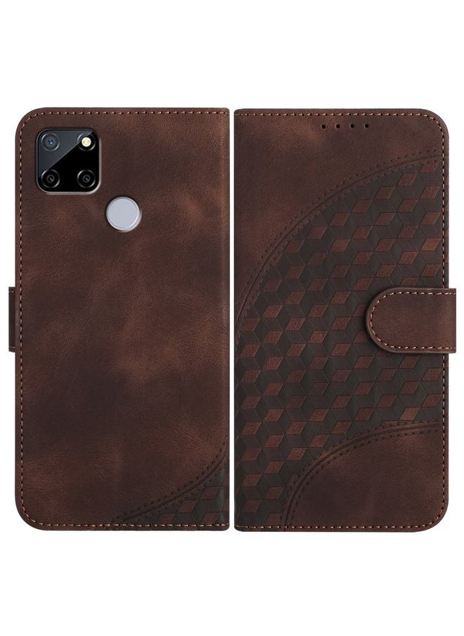 HuHa Case Cover For Realme C12/C15/C25/C25s/7i Global/Narzo 20 YX0060 Elephant Head Embossed Phone Leather Case with Lanyard Coffee 