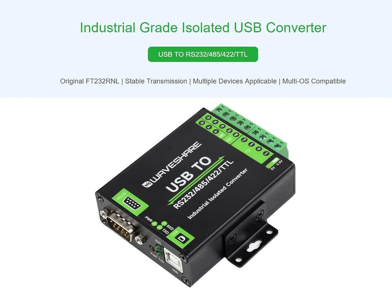 ويف شير 1 محول Waveshare من USB إلى RS232/485/422/TTL يعتمد على شريحة FT232RNL الأصلية، محول USB صناعي معزول مع حماية متعددة، يدعم تحويل واجهات الاتصال المتعددة والأنظمة المتعددة - Image 3
