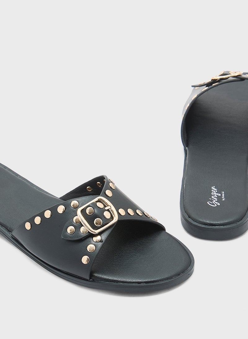 Ginger Chunky Buckle Studded Flat Sandal - Image 4