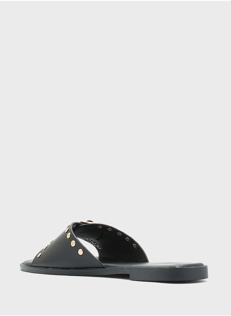 Ginger Chunky Buckle Studded Flat Sandal